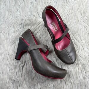 Tsubo Womens 8.5 Acrea Gray Leather Mary Jane Slingback Heels Scandi Artsy Retro